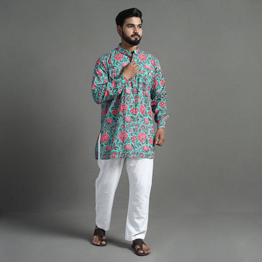 Block Print Cotton Sanganeri Kurta for Men (Short) 02