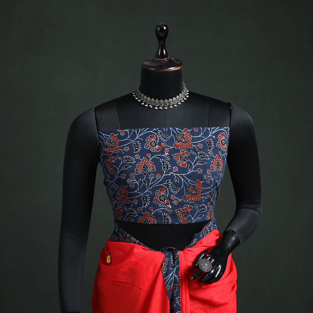 Tagai & Mirror Embroidered Ajrakh Patchwork Pure Mul Cotton Saree with Blouse Piece 13