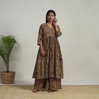 Yellow - Flared Cotton Block Print Kalamkari Kurta Set 23