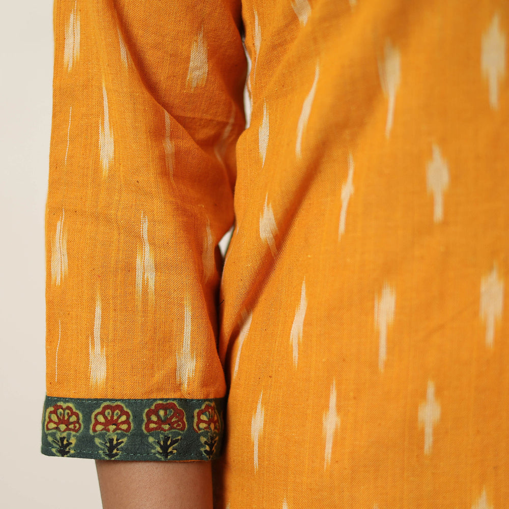 Orange - Handloom Cotton Pochampally Ikat Kurta Set 14