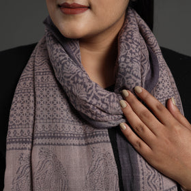  Brown Bagh Hand Block Printed Merino Woollen Stole
