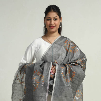 Bengal Kantha Hand Embroidery Tussar Silk Handloom Dupatta 03