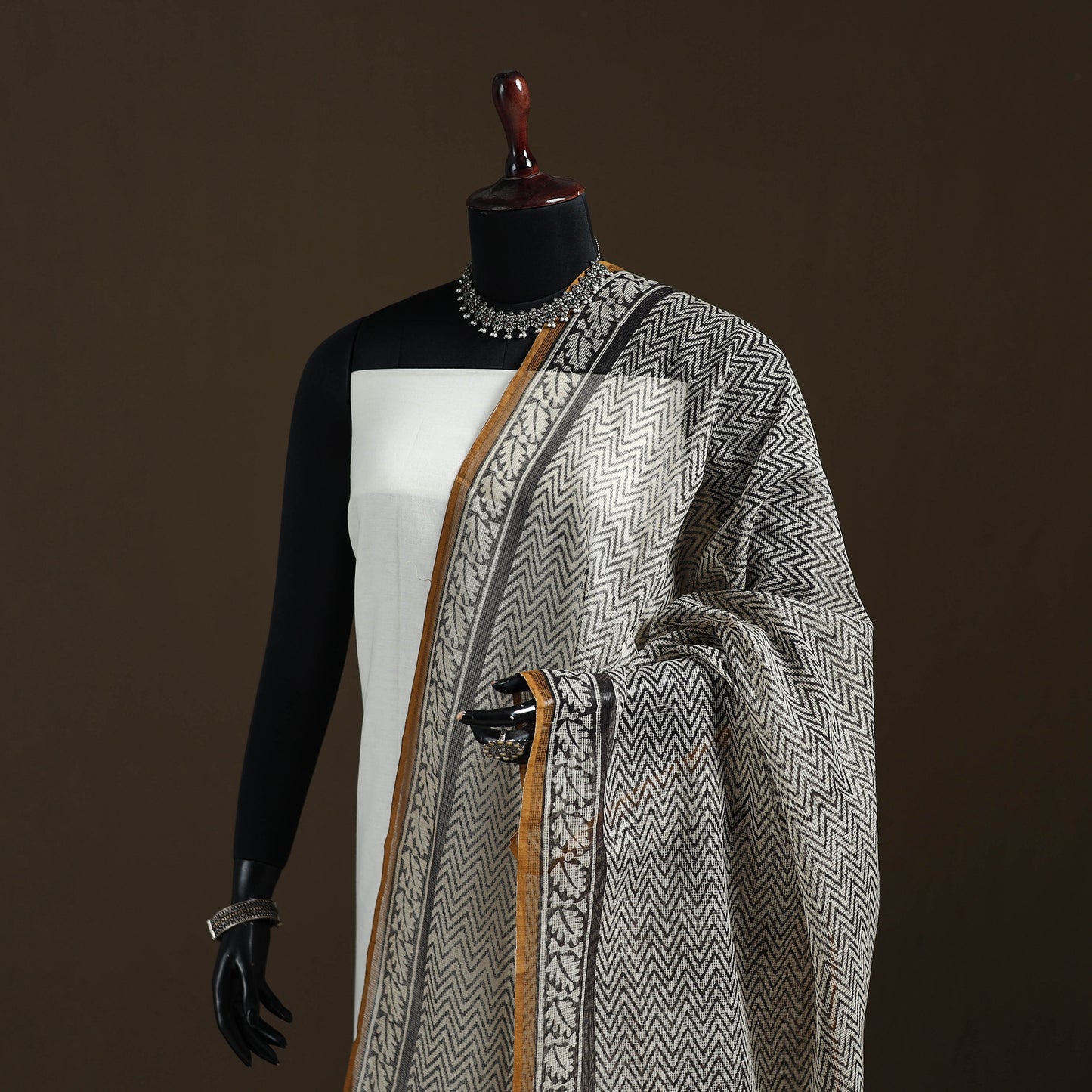 Bagru Hand Block Print Natural Dyed Kota Doria Cotton Dupatta 02