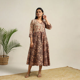 Buy Black Pedana Block Print Cotton Flared Kalamkari Dress