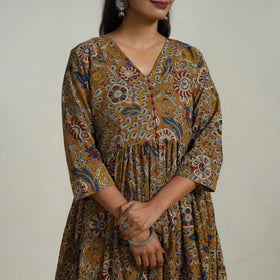 Buy Brown  Flared Cotton Block Print Kalamkari Kurta Set