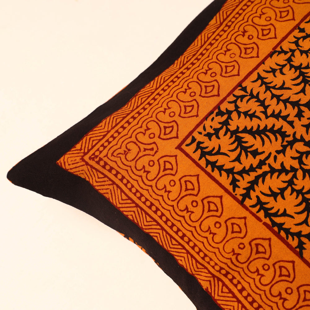 Orange - Bagh Block Printed Cotton Cushion Cover (16 x 16 in) 18