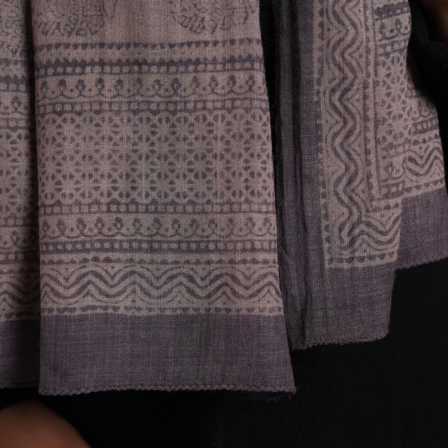  Brown Bagh Hand Block Printed Merino Woollen Stole