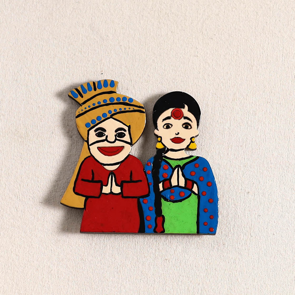 Punjabi Couple Handpainted Fridge Magnet 32