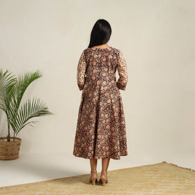 Buy Black Pedana Block Print Cotton Flared Kalamkari Dress