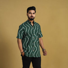  Green Half Sleeve Tie & Dye Cotton Men Shibori Shirt