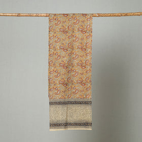 Yellow Pedana Block Print Natural Dyed Cotton Kalamkari Stole