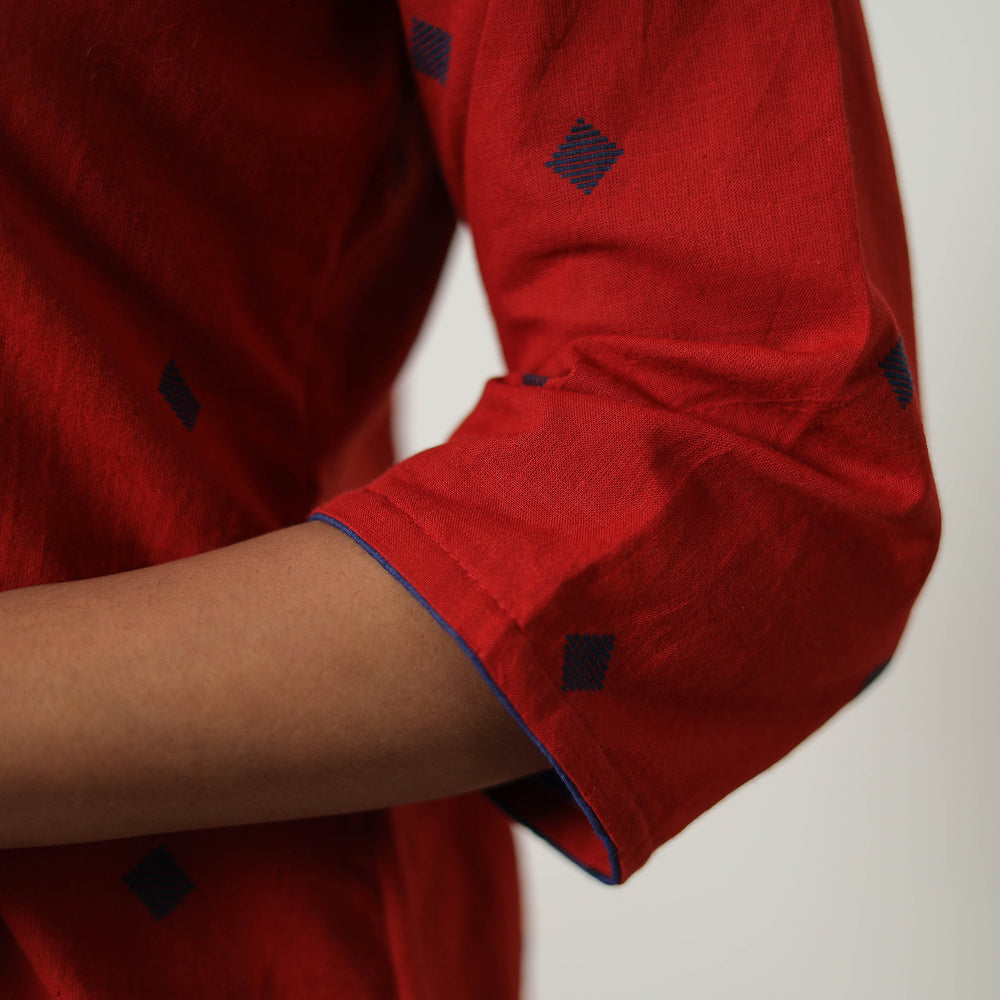 Red - Pure Cotton A-Line Jacquard Kurta 03