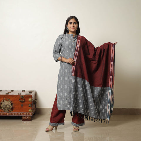 Grey - Handloom Cotton Pochampally Ikat Kurta Set 17