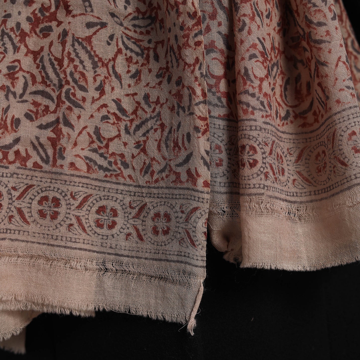 Brown - Block Print Pedana Kalamkari Wool Stole 37