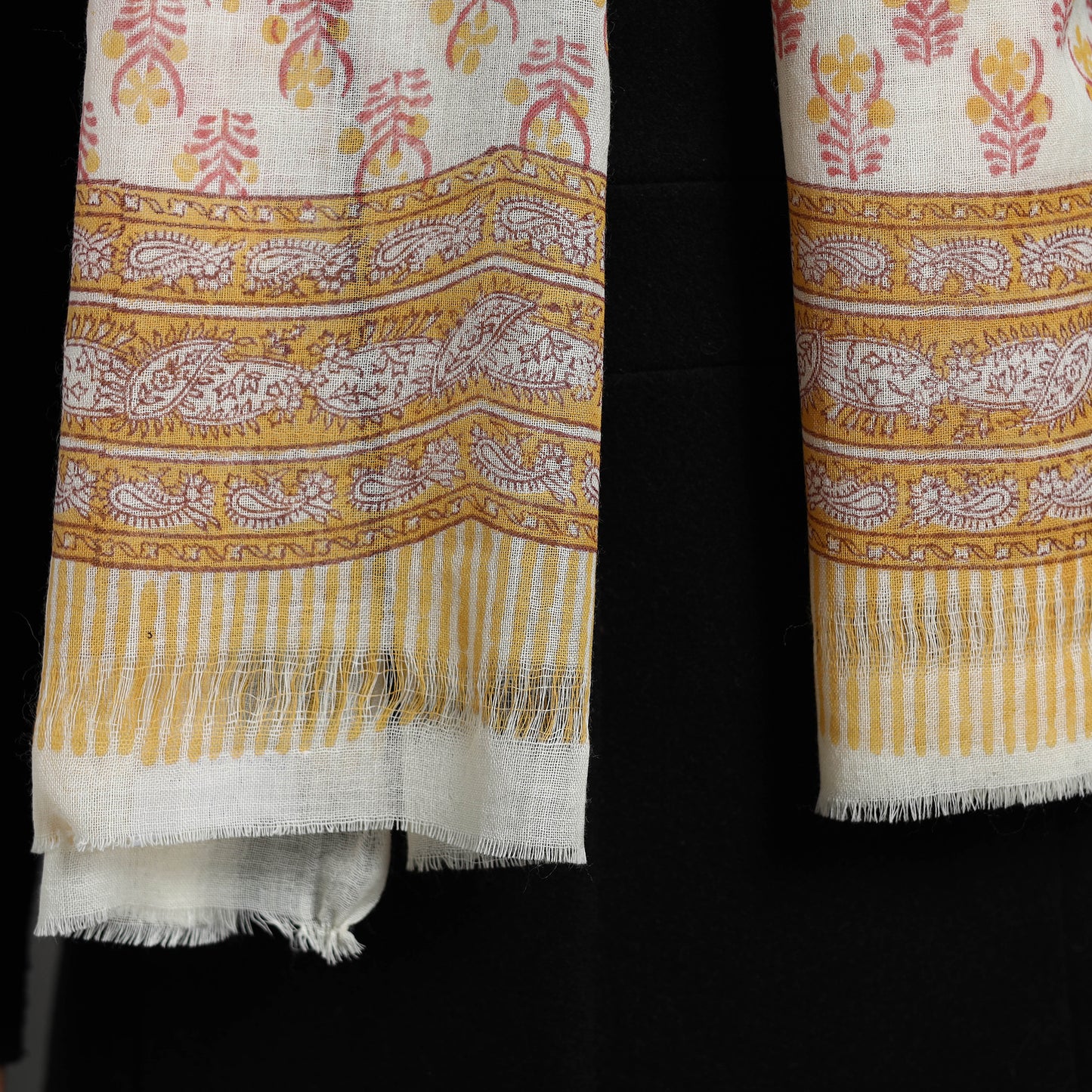 Yellow - pure wool sanganeri stole 11 - handcrafted