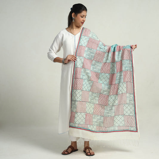 Bengal Kantha Hand Embroidery Tussar Silk Handloom Dupatta 04