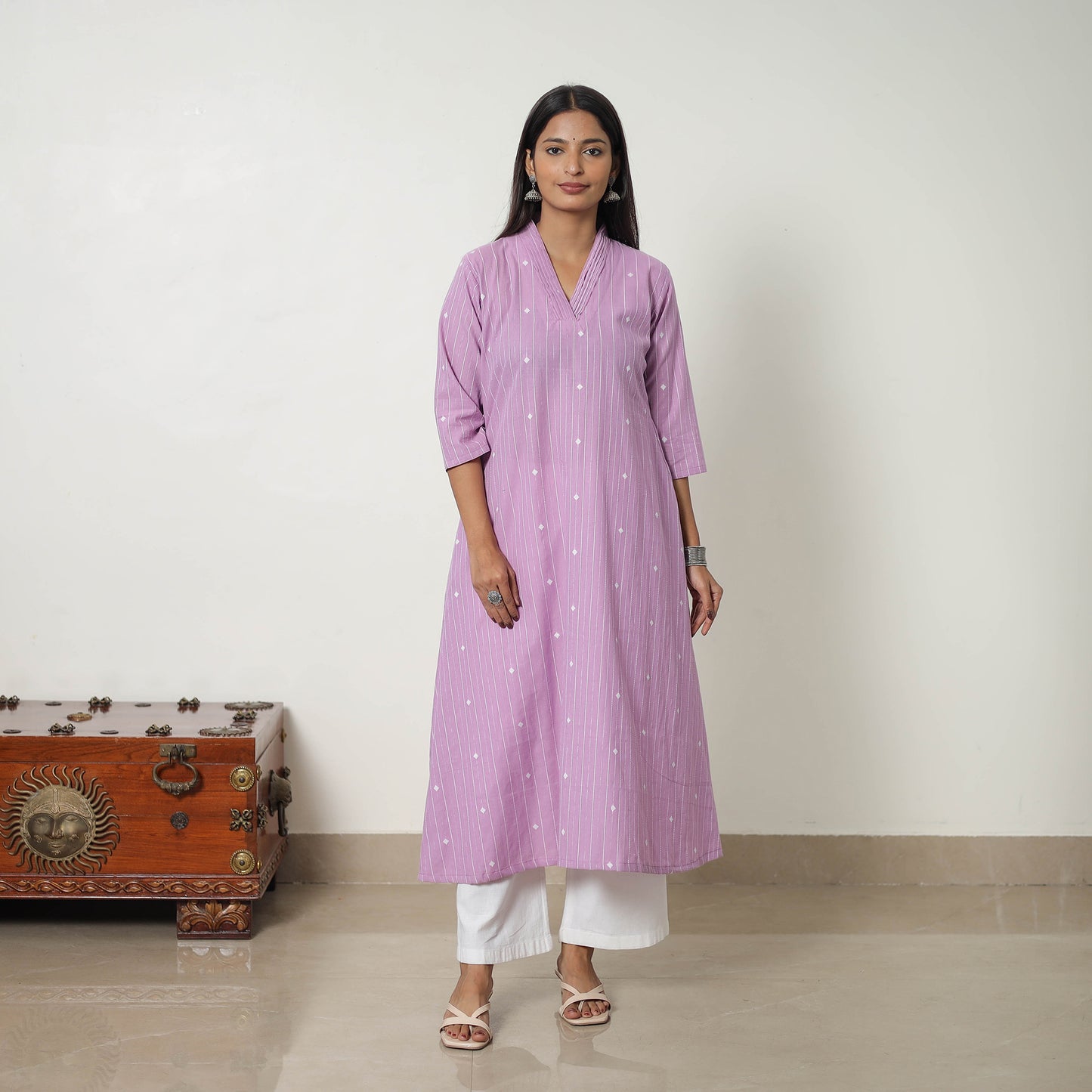 Purple - Pure Cotton Straight Jacquard Kurta 05