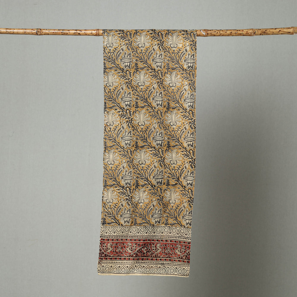 Yellow - Pedana Block Print Natural Dyed Cotton Kalamkari Stole 11