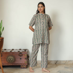 Multicolor - Sanganeri Block Printed Cotton Night Suit Set 06