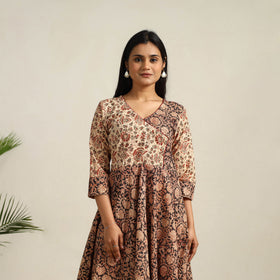Buy Black Pedana Block Print Cotton Flared Kalamkari Dress