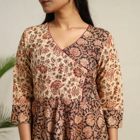 Buy Black Pedana Block Print Cotton Flared Kalamkari Dress
