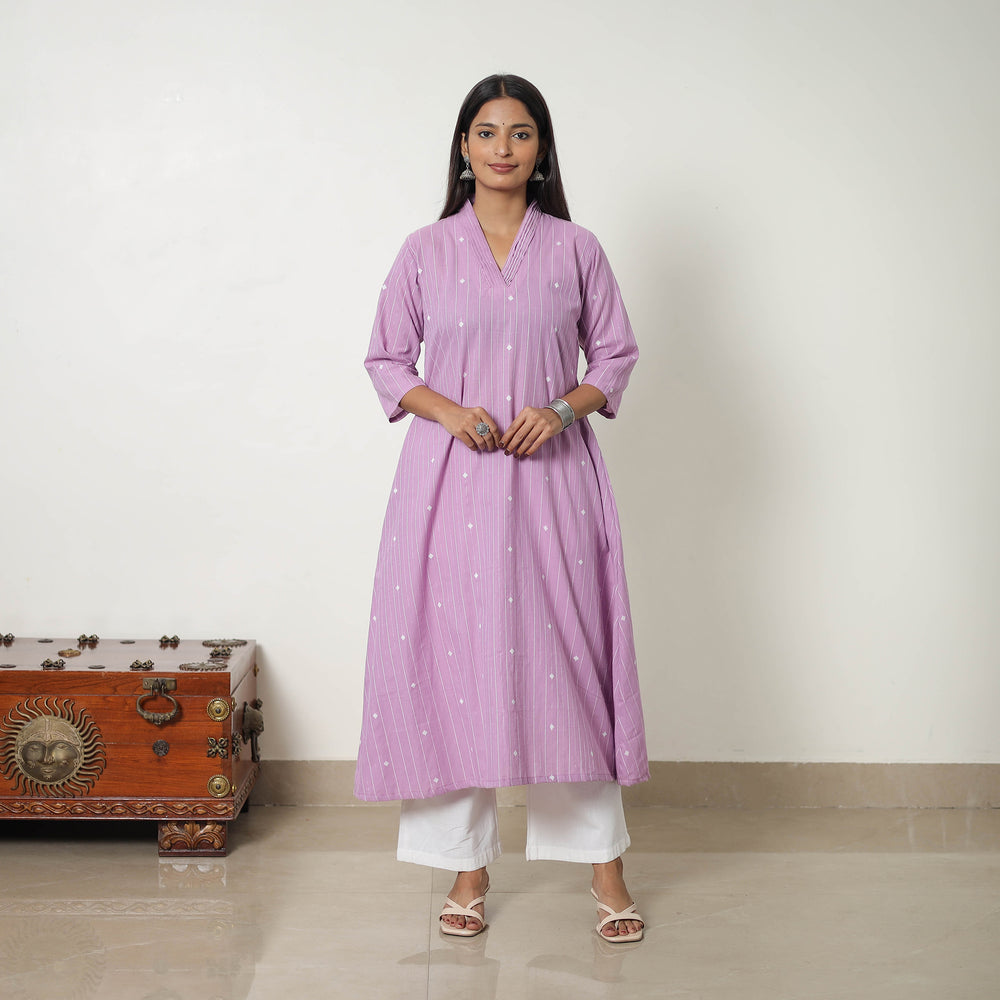 Purple - Pure Cotton Straight Jacquard Kurta 05