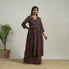 Buy Flared Cotton Block Print Kalamkari Kurta Set