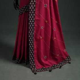 Tagai & Mirror Embroidered Ajrakh Patchwork Pure Mul Cotton Saree with Blouse Piece 14