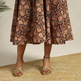 Buy Black Pedana Block Print Cotton Flared Kalamkari Dress