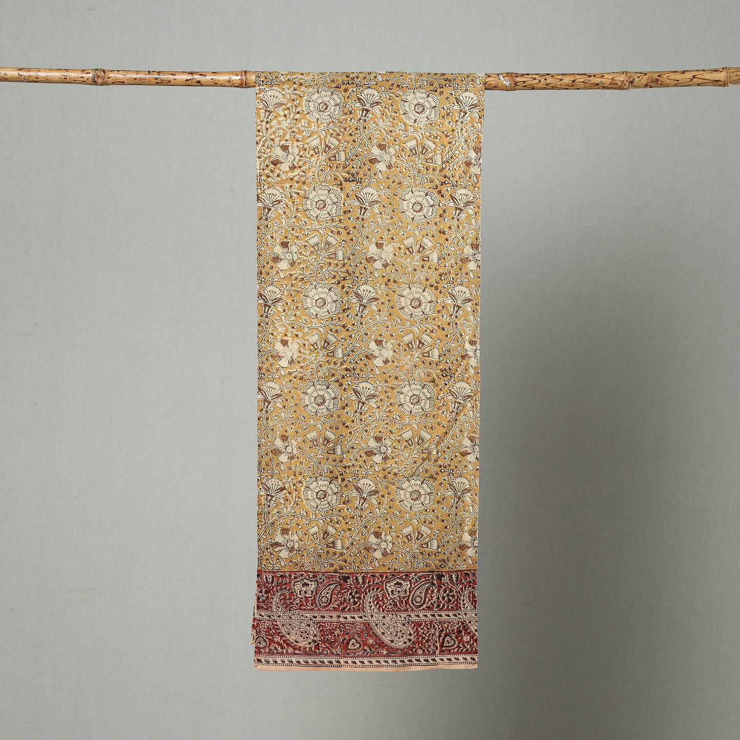 Yellow - Pedana Block Print Natural Dyed Cotton Kalamkari Stole 13