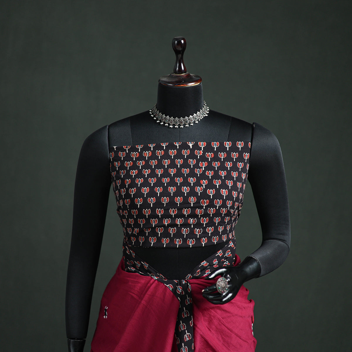 Tagai & Mirror Embroidered Ajrakh Patchwork Pure Mul Cotton Saree with Blouse Piece 14