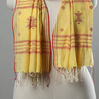 Yellow - Burdwan Jamdani Cotton Handloom Stole with Tassels 02