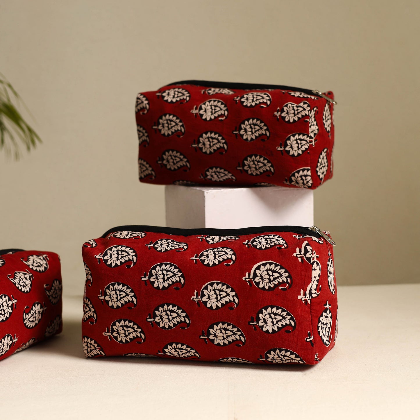 Red - Handmade Cotton Toiletry Bags (Set of 3) 15