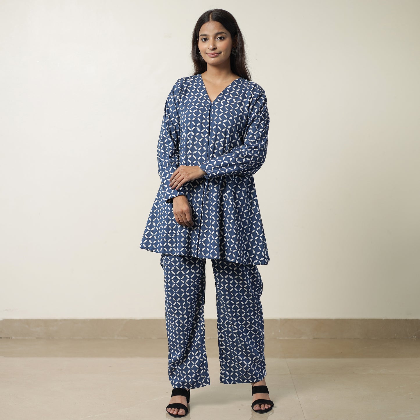 Blue - Indigo Hand Block Printed Cotton Co-Ord Set 07