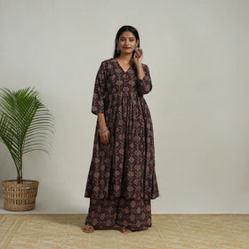 Buy Flared Cotton Block Print Kalamkari Kurta Set