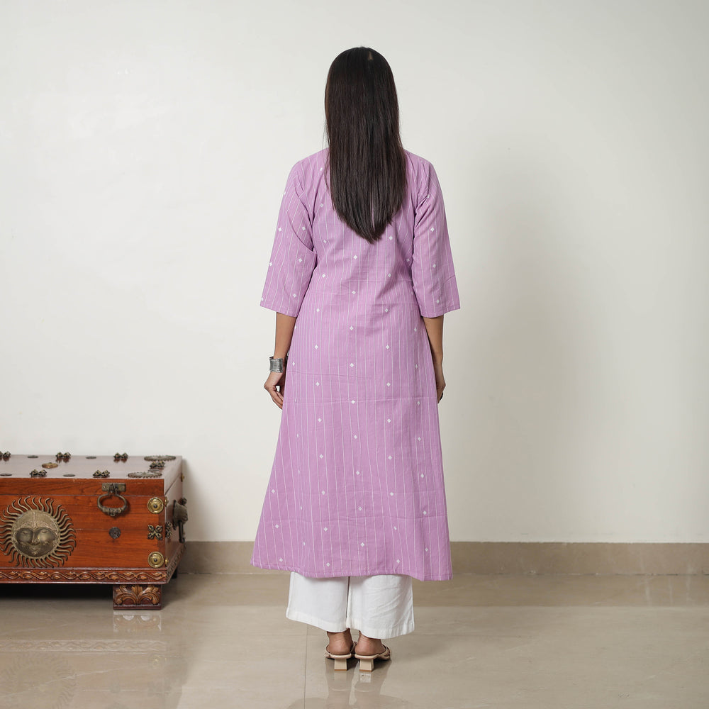 Purple - Pure Cotton Straight Jacquard Kurta 05