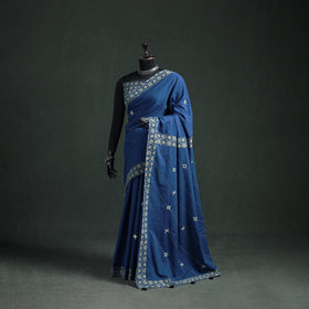 Tagai & Mirror Embroidered Ajrakh Patchwork Pure Mul Cotton Saree with Blouse Piece 15