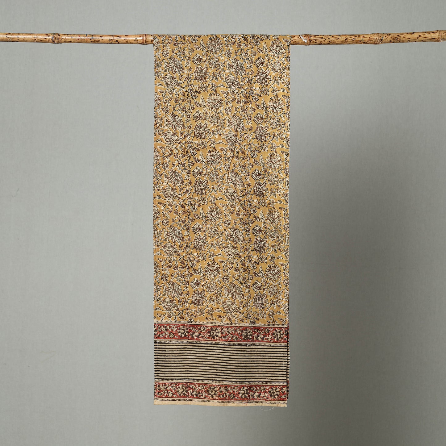 Yellow - Pedana Block Print Natural Dyed Cotton Kalamkari Stole 14