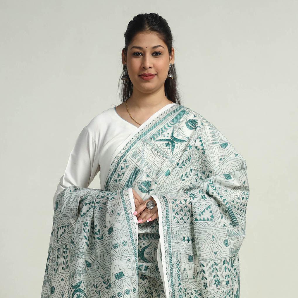 Bengal Kantha Hand Embroidery Tussar Silk Handloom Dupatta 05