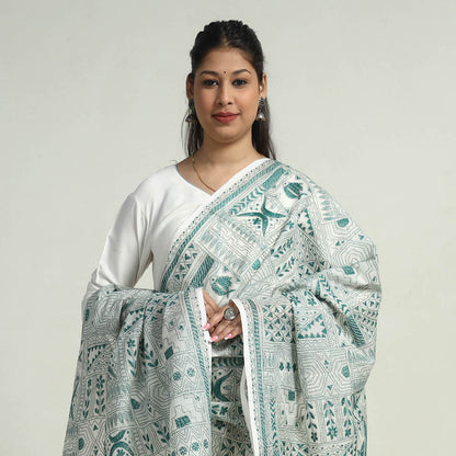 Bengal Kantha Hand Embroidery Tussar Silk Handloom Dupatta 05