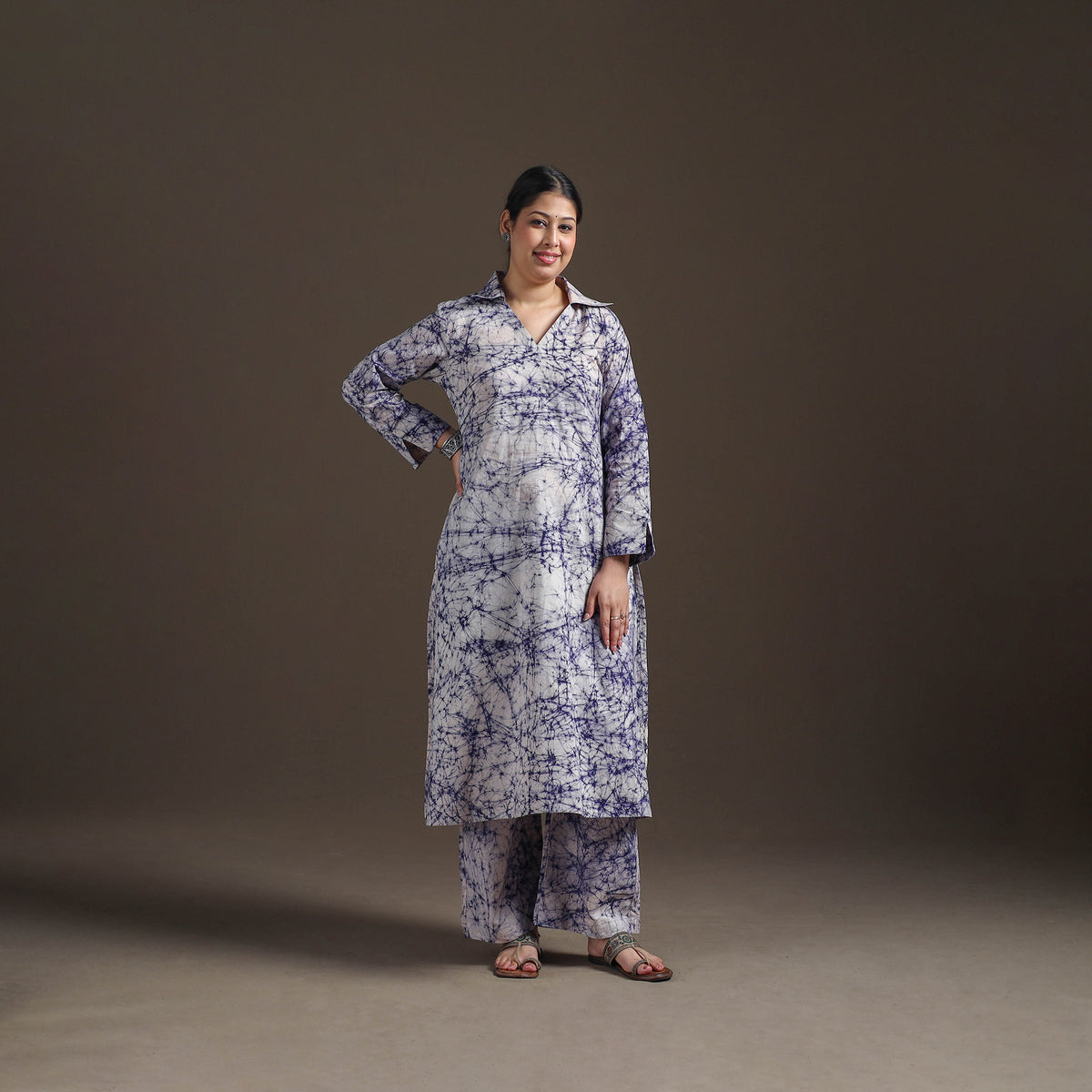 Hand Batik Print Cotton Straight Kurta with Palazzo Set for women 18