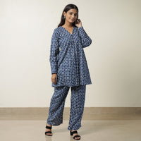 Blue - Indigo Hand Block Printed Cotton Co-Ord Set 07