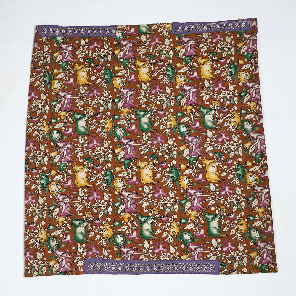 Brown - Zardozi Hand Embroidered Kalamkari Cotton Blouse Piece 10