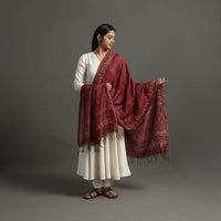 Maroon - Block Printed Chanderi Silk Bagru Dupatta 10