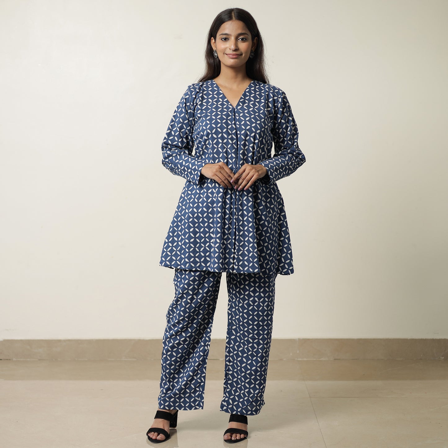 Blue - Indigo Hand Block Printed Cotton Co-Ord Set 07