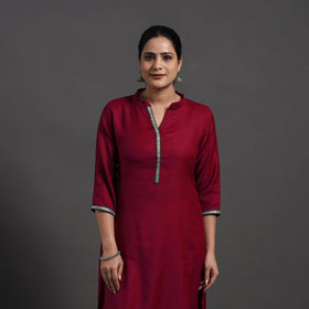Maroon - Shinat Plain Merino Woolen Kurta