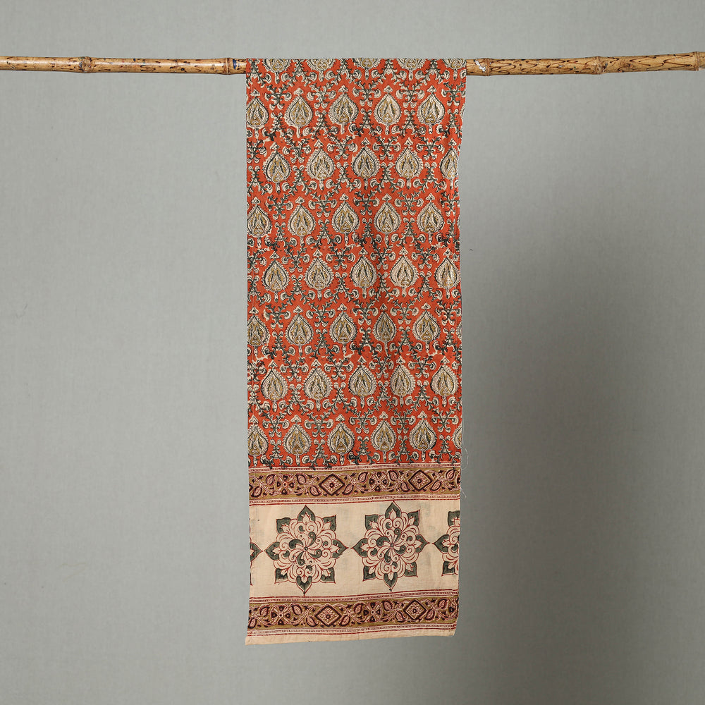 Orange - Pedana Block Print Natural Dyed Cotton Kalamkari Stole 17