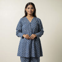 Blue - Indigo Hand Block Printed Cotton Co-Ord Set 07