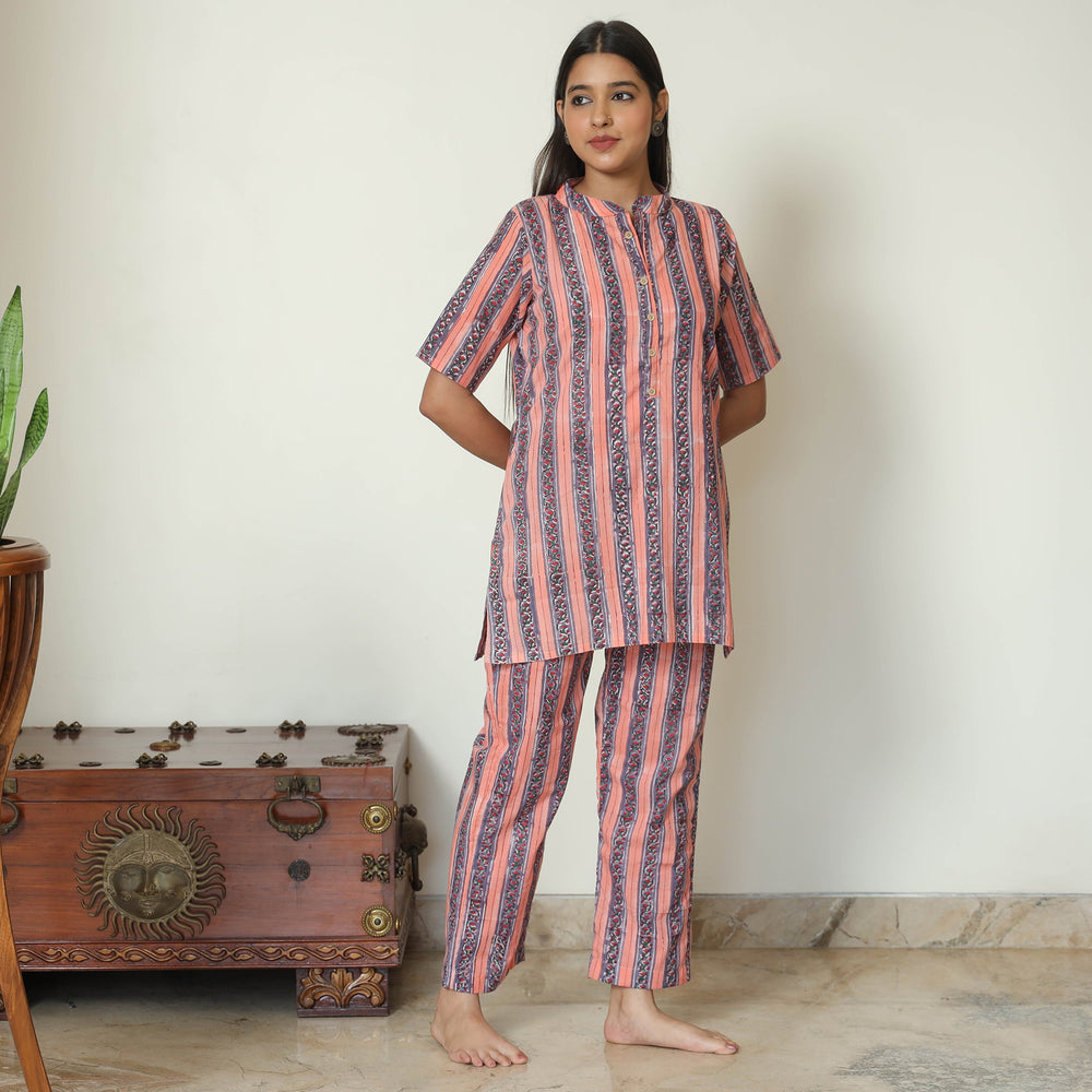 Multicolor - Sanganeri Block Printed Cotton Night Suit Set 03