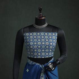 Tagai & Mirror Embroidered Ajrakh Patchwork Pure Mul Cotton Saree with Blouse Piece 15